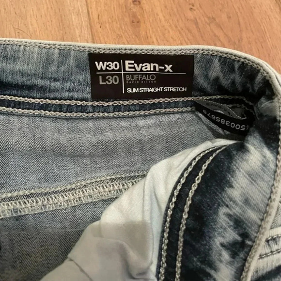 2PAIR- BUFFALO JEANS “EVAN-X” SLIM STRAIGHT STRETCH BLEACHED AND SANDED 30/30 - Picture 8 of 16